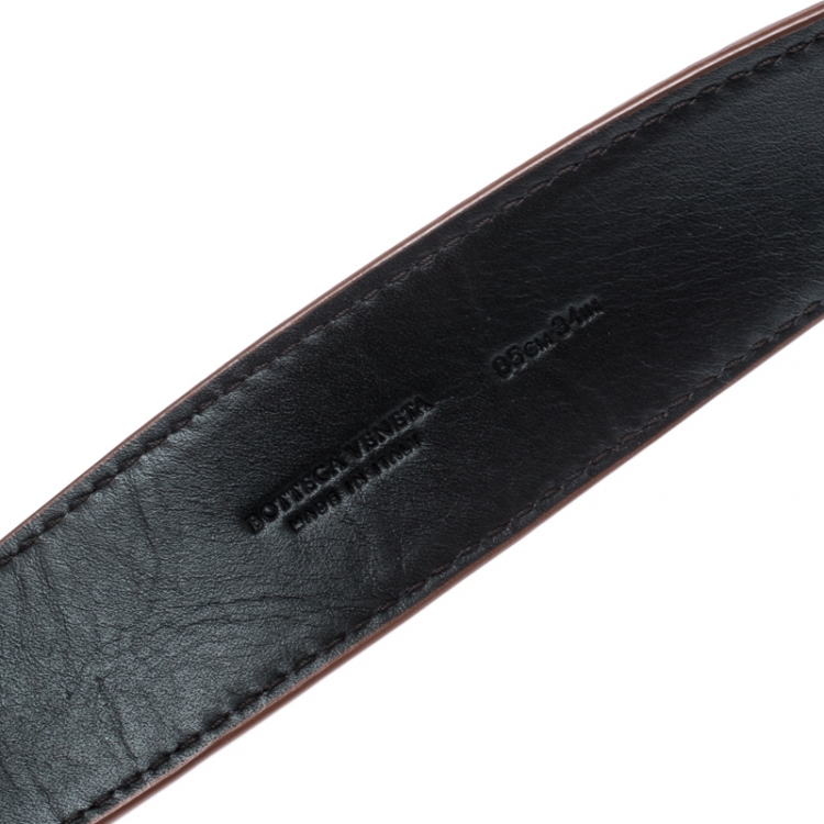Pre Owned Bottega Veneta Brown Intrecciato Leather Belt 85CM