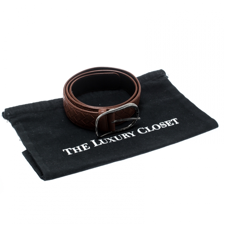 Pre Owned Bottega Veneta Brown Intrecciato Leather Belt 85CM
