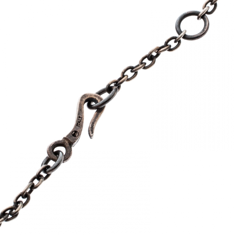 Pre Owned Bottega Veneta Intrecciato Engraved Butterfly Charm Sterling Silver Bracelet S