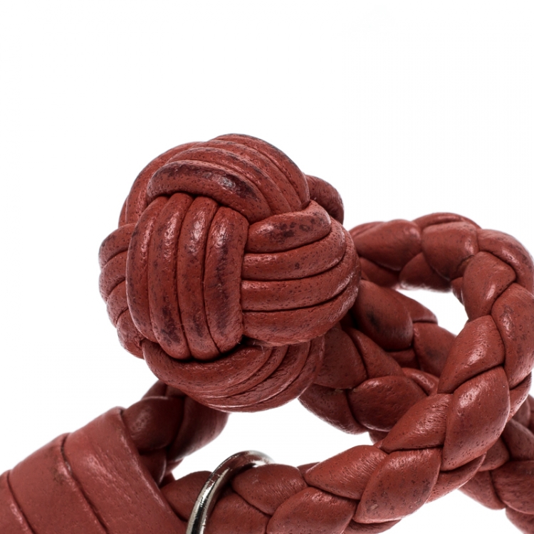 Pre Owned Bottega Veneta Intrecciato Nappa Pink Leather Double Strand Bracelet 