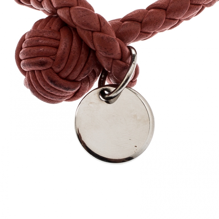 Pre Owned Bottega Veneta Intrecciato Nappa Pink Leather Double Strand Bracelet 
