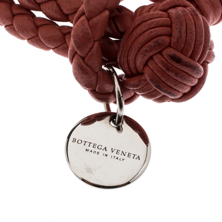 Pre Owned Bottega Veneta Intrecciato Nappa Pink Leather Double Strand Bracelet 