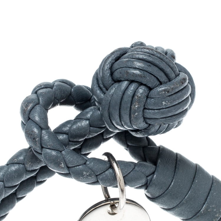 Pre Owned Bottega Veneta Intrecciato Nappa Blue Leather Double Strand Bracelet 