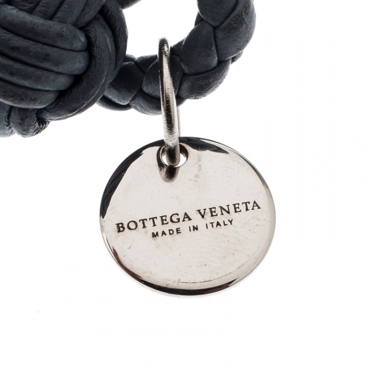 Pre Owned Bottega Veneta Intrecciato Nappa Blue Leather Double Strand Bracelet 