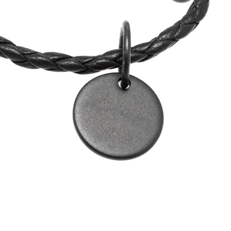Pre Owned Bottega Veneta Intrecciato Nappa Grey Woven Leather Adjustable Bracelet 