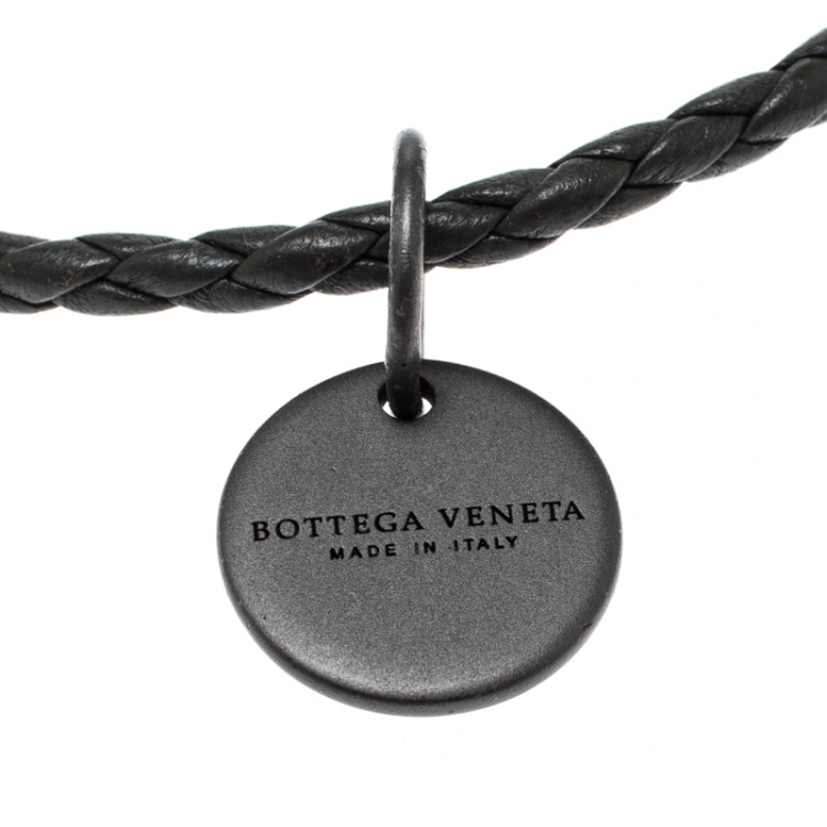 Pre Owned Bottega Veneta Intrecciato Nappa Grey Woven Leather Adjustable Bracelet 