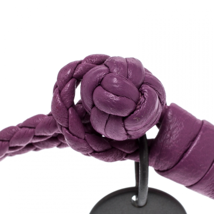 Pre Owned Bottega Veneta Intrecciato Nappa Purple Leather Double Strand Bracelet 