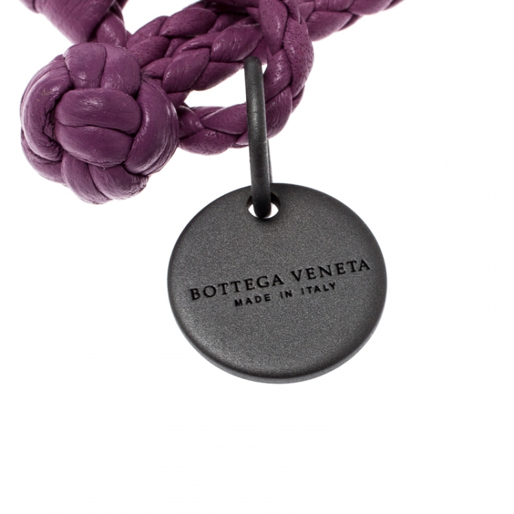 Pre Owned Bottega Veneta Intrecciato Nappa Purple Leather Double Strand Bracelet 