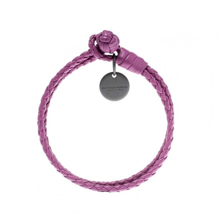Pre Owned Bottega Veneta Intrecciato Nappa Purple Leather Double Strand Bracelet 