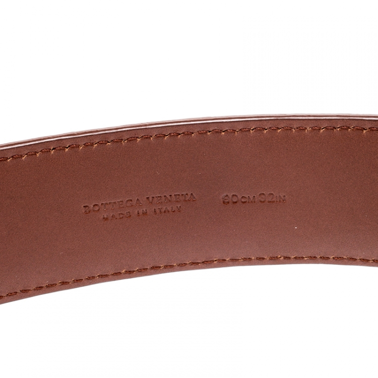 Pre Owned Bottega Veneta Bronze Intrecciato Leather Buckle Belt 80CM