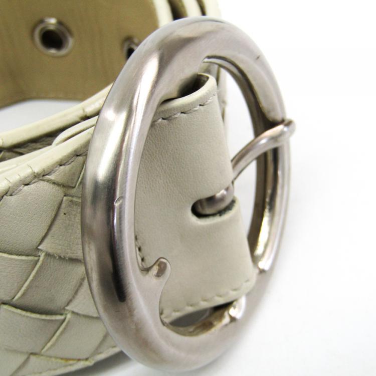 Pre Owned Bottega Veneta Off White Intrecciato Leather Belt