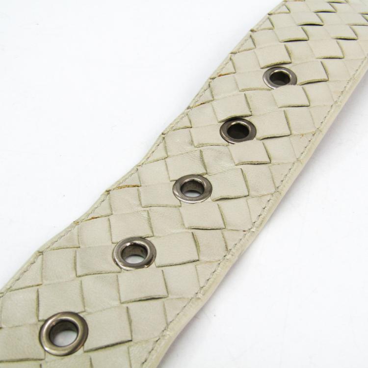 Pre Owned Bottega Veneta Off White Intrecciato Leather Belt