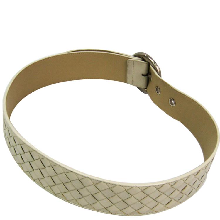 Pre Owned Bottega Veneta Off White Intrecciato Leather Belt