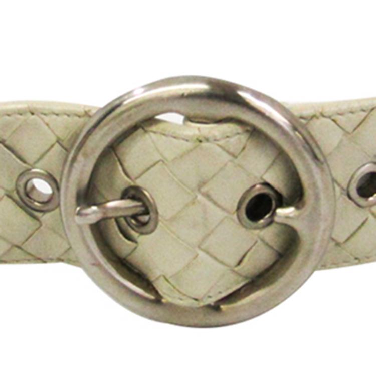Pre Owned Bottega Veneta Off White Intrecciato Leather Belt