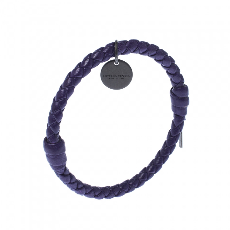 Pre Owned Bottega Veneta Purple Intrecciato Woven Leather Bangle Bracelet S