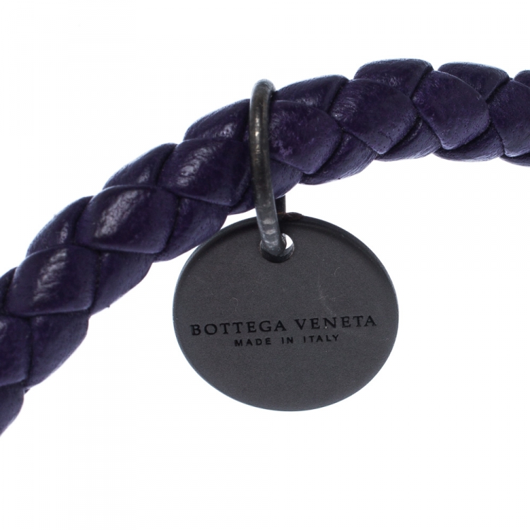 Pre Owned Bottega Veneta Purple Intrecciato Woven Leather Bangle Bracelet S