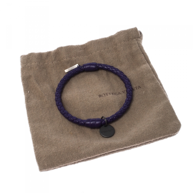 Pre Owned Bottega Veneta Purple Intrecciato Woven Leather Bangle Bracelet S