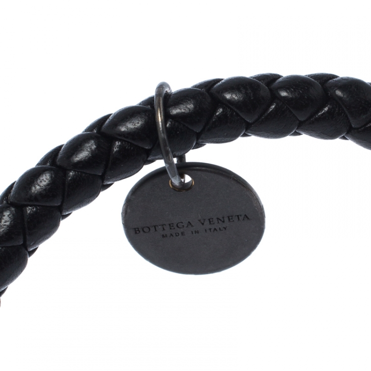 Pre Owned Bottega Veneta Black Intrecciato Woven Leather Bangle Bracelet 