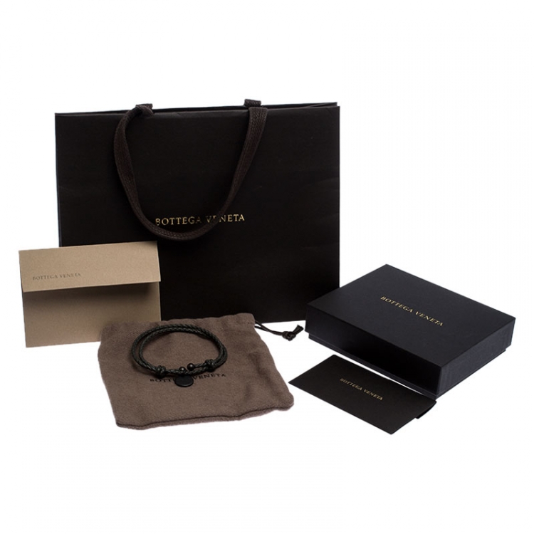 Pre Owned Bottega Veneta Dark Grey Intrecciato Leather Double Band Bracelet