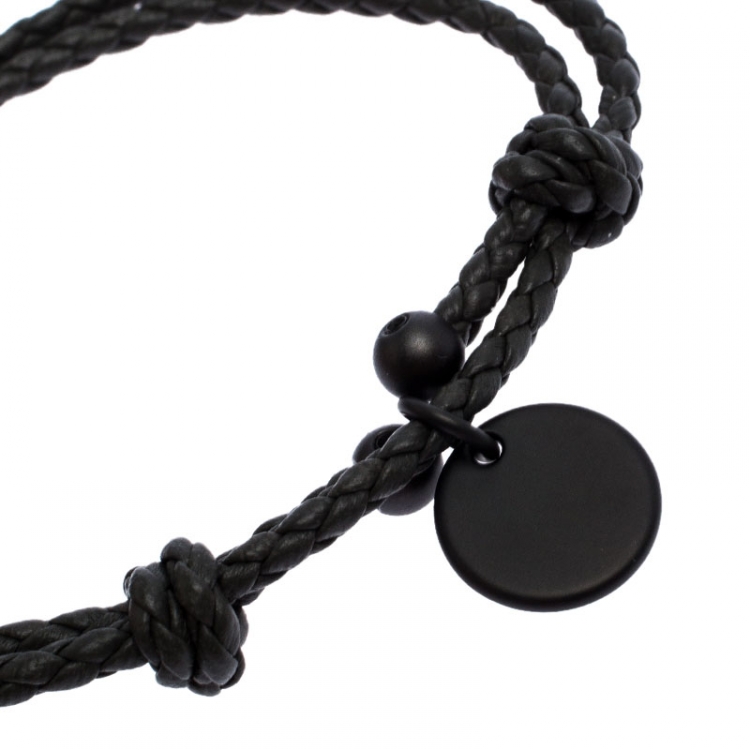Pre Owned Bottega Veneta Dark Grey Intrecciato Leather Double Band Bracelet