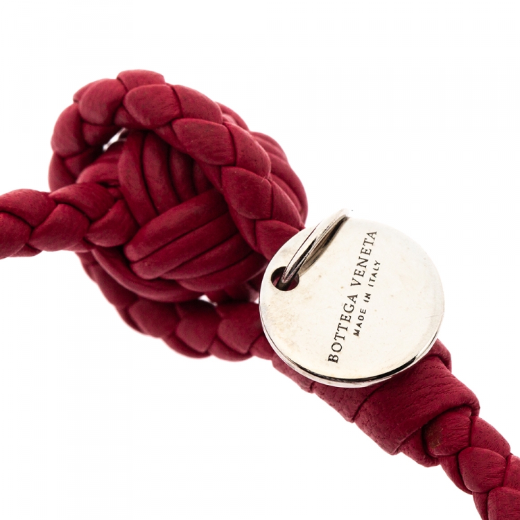 Pre Owned Bottega Veneta Pinkish Red Intrecciato Nappa Leather Toggle Bracelet S