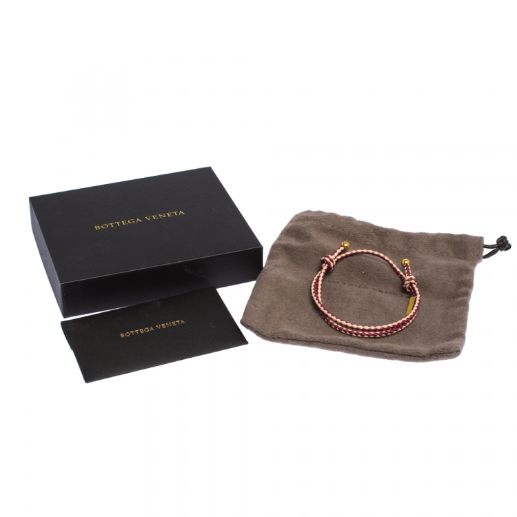 Pre Owned Bottega Veneta Two Tone Pink Intrecciato Woven Leather Double Band Bracelet