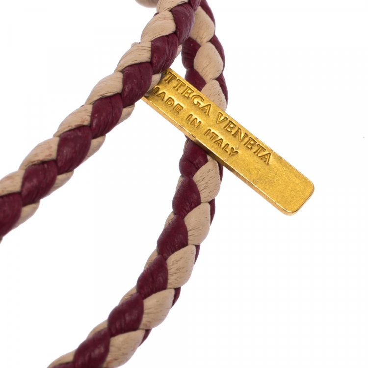 Pre Owned Bottega Veneta Two Tone Pink Intrecciato Woven Leather Double Band Bracelet