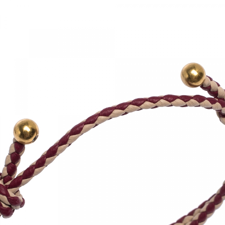 Pre Owned Bottega Veneta Two Tone Pink Intrecciato Woven Leather Double Band Bracelet