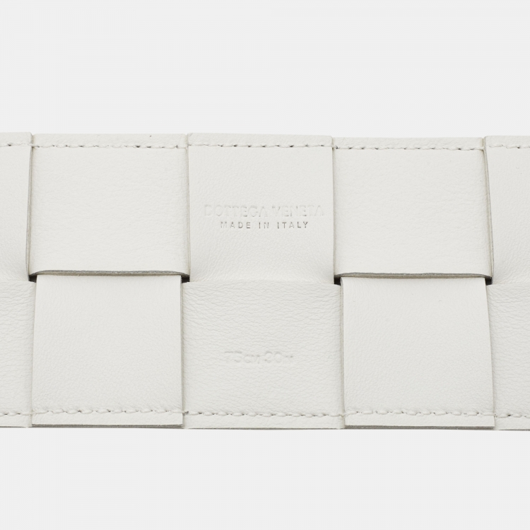 Pre Owned Bottega Veneta White Intrecciato Leather Triangle Wide Belt 75CM