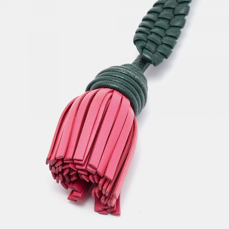 Pre Owned Bottega Veneta Green/Pink Intrecciato Leather Key Chain