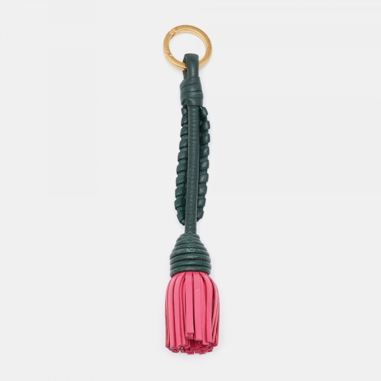 Pre Owned Bottega Veneta Green/Pink Intrecciato Leather Key Chain