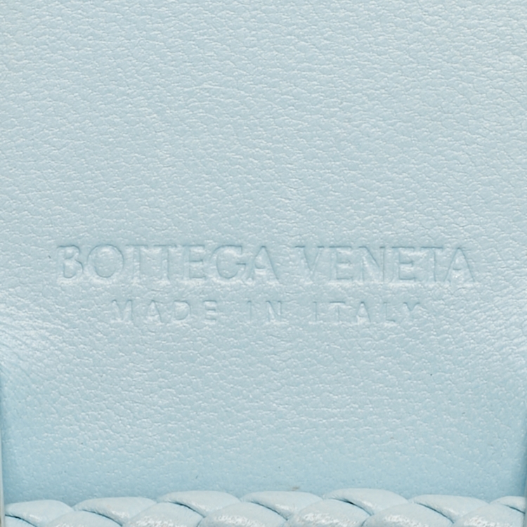 Pre Owned Bottega Veneta Light Blue Leather iPhone 14 Pro Max Andiamo Strap Case