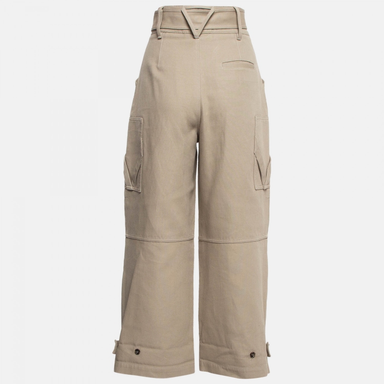 Pre Owned Bottega Veneta Beige Cotton Wide Leg Cargo Pants M