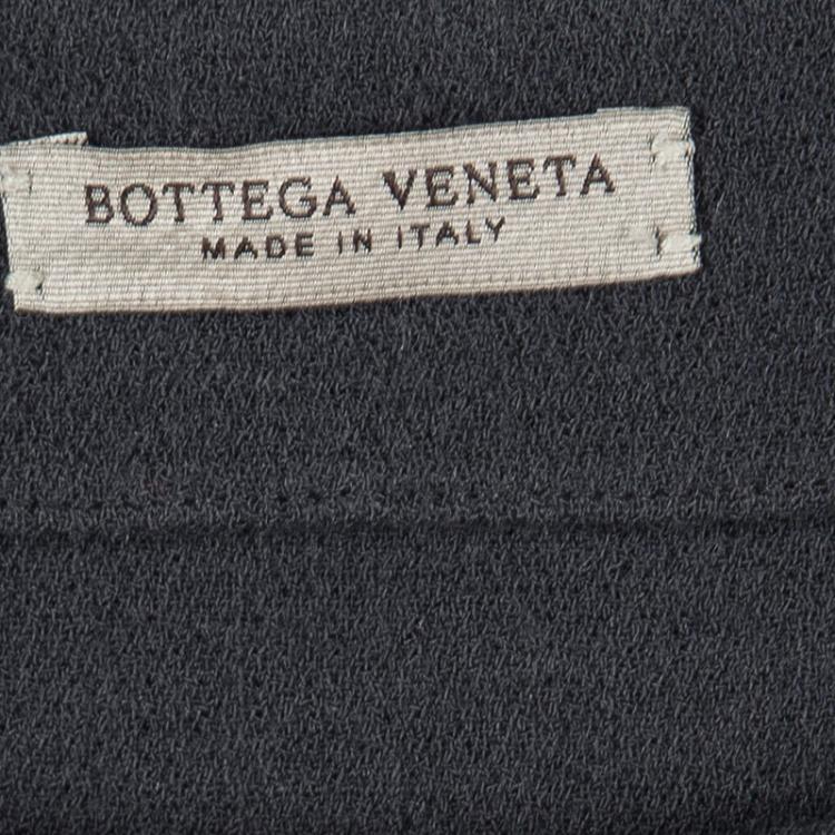 Pre Owned Bottega Veneta Grey Crepe Wool Ruffle Detail Short Sleeve Dress M