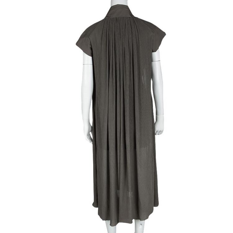 Pre Owned Bottega Veneta Grey Draped Collar Detail Crinkled Dress S