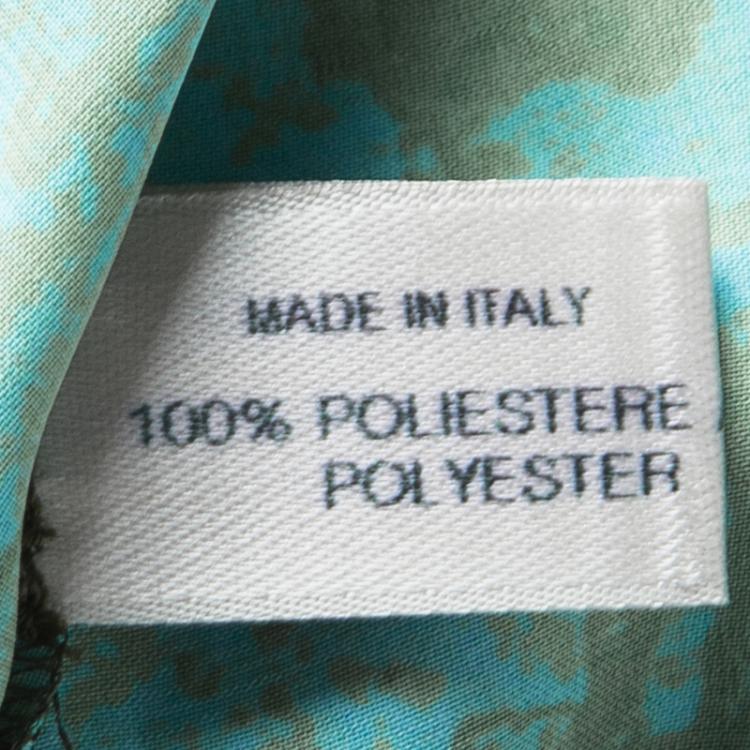 Pre Owned Bottega Veneta Blue and Green Printed Plisse Tie Detail Sleeveless Dress M