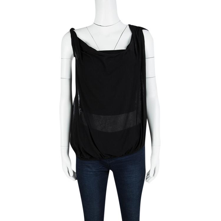 Pre Owned Bottega Veneta Black Cotton Draped Sleeveless Top M