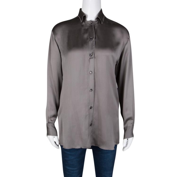 Pre Owned Bottega Veneta Grey Long Sleeve Silk Shirt S