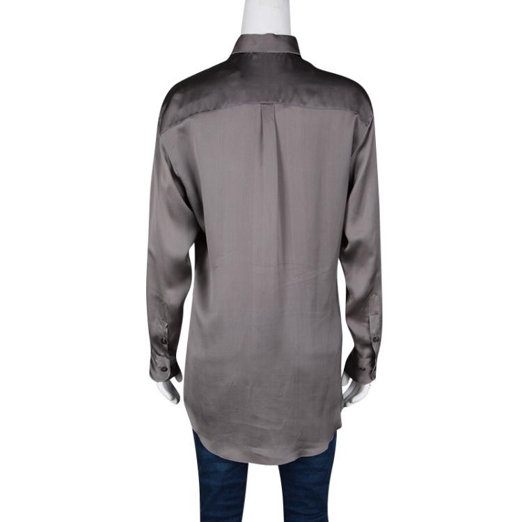 Pre Owned Bottega Veneta Grey Long Sleeve Silk Shirt S