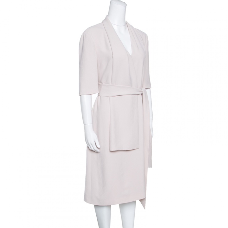 Pre Owned Bottega Veneta Beige Draped Neckline Detail Belted Dress M
