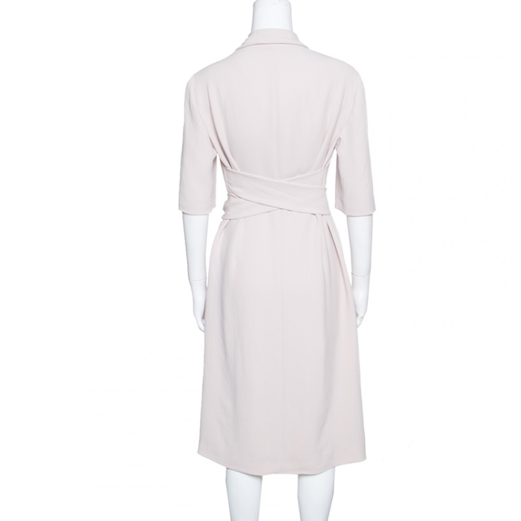 Pre Owned Bottega Veneta Beige Draped Neckline Detail Belted Dress M
