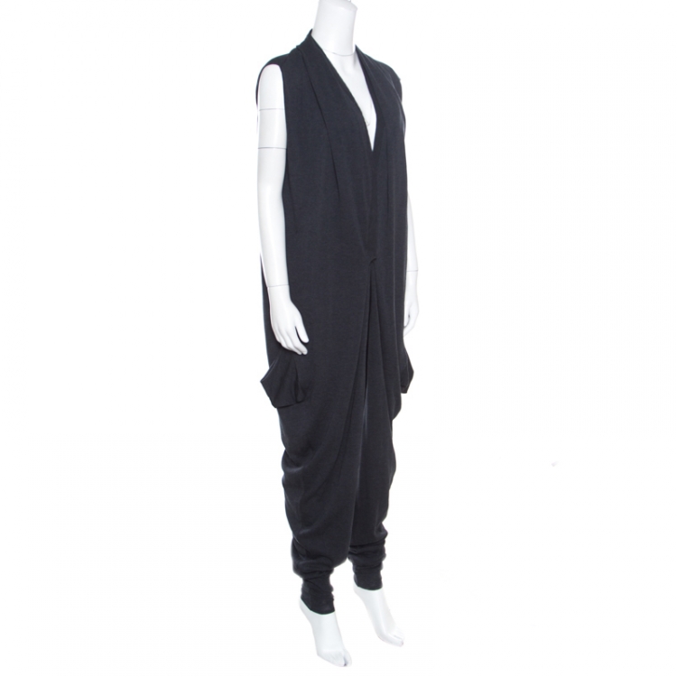 Pre Owned Bottega Veneta Anthracite Grey Gathered Bodice Detail Boxy Jumpsuit M