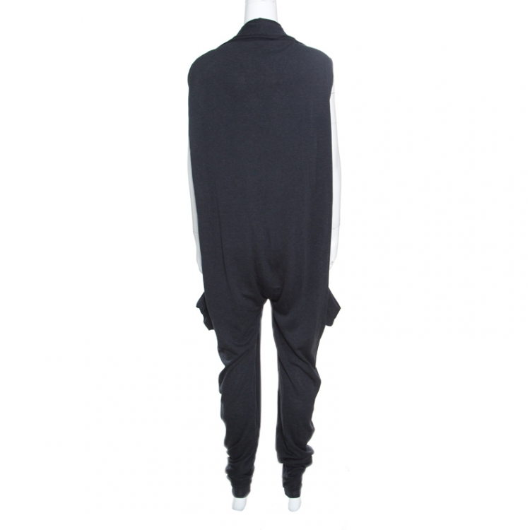 Pre Owned Bottega Veneta Anthracite Grey Gathered Bodice Detail Boxy Jumpsuit M