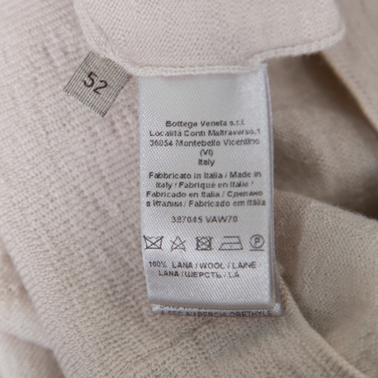 Pre Owned Bottega Veneta Cream Textured Wool V-Neck Sweater XL