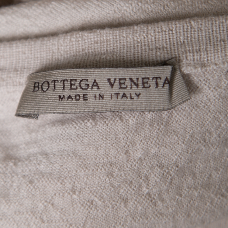 Pre Owned Bottega Veneta Cream Textured Wool V-Neck Sweater XL