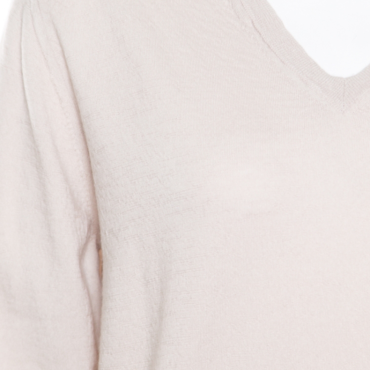 Pre Owned Bottega Veneta Cream Textured Wool V-Neck Sweater XL