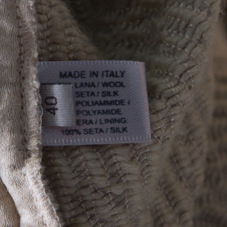 Pre Owned Bottega Veneta Beige Textured Wool Sleeveless Shift Dress S 
