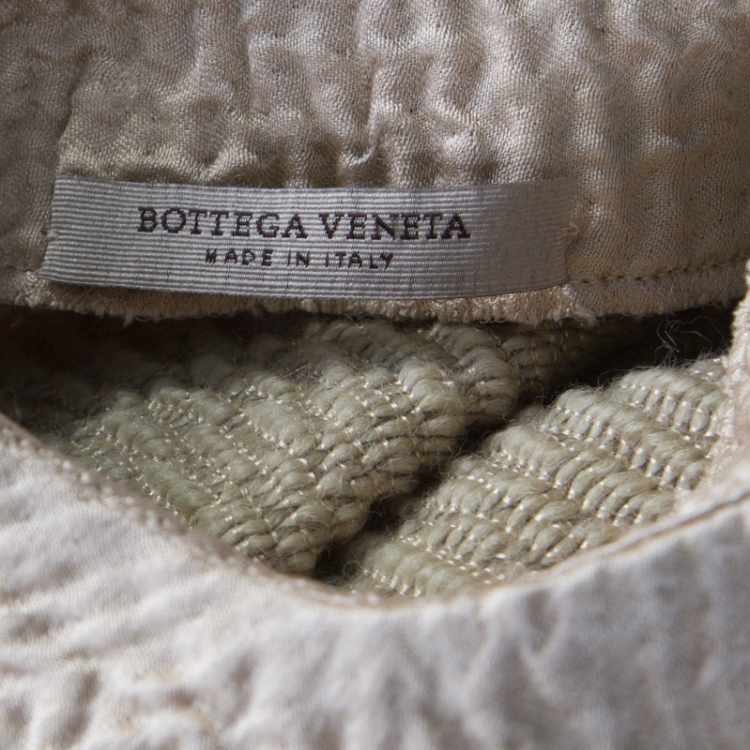 Pre Owned Bottega Veneta Beige Textured Wool Sleeveless Shift Dress S 