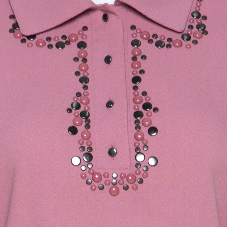 Pre Owned Bottega Veneta Dusty Rose Boudoir Wool Studded Detail Fit and Flare Dress M