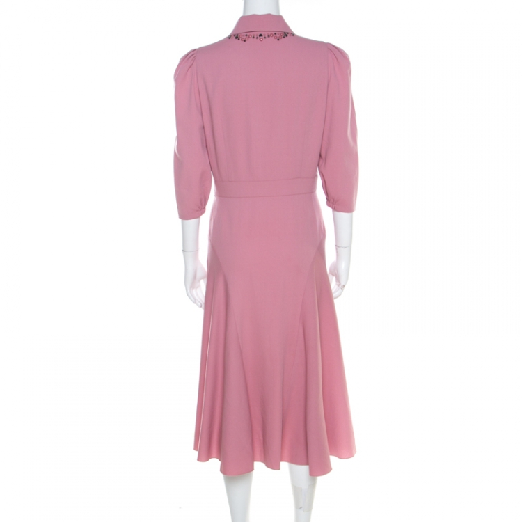 Pre Owned Bottega Veneta Dusty Rose Boudoir Wool Studded Detail Fit and Flare Dress M